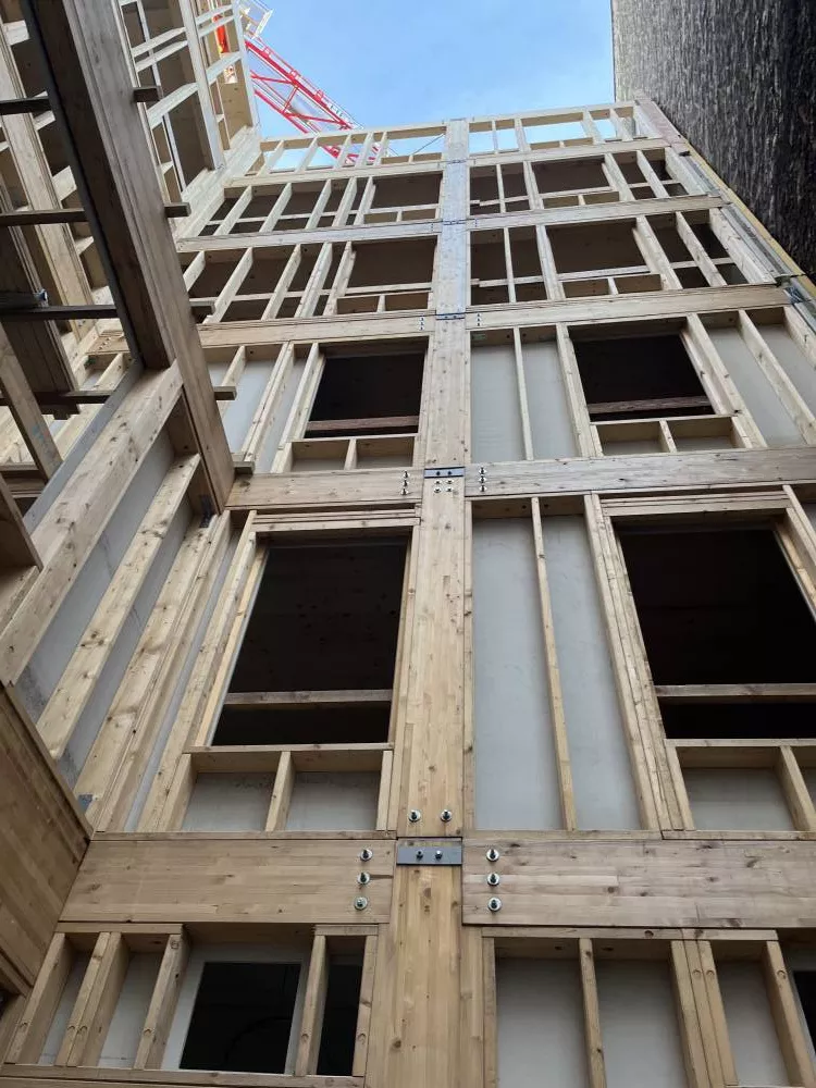 Crédit photo RIALLAND : Vue sur les façades en structures bois