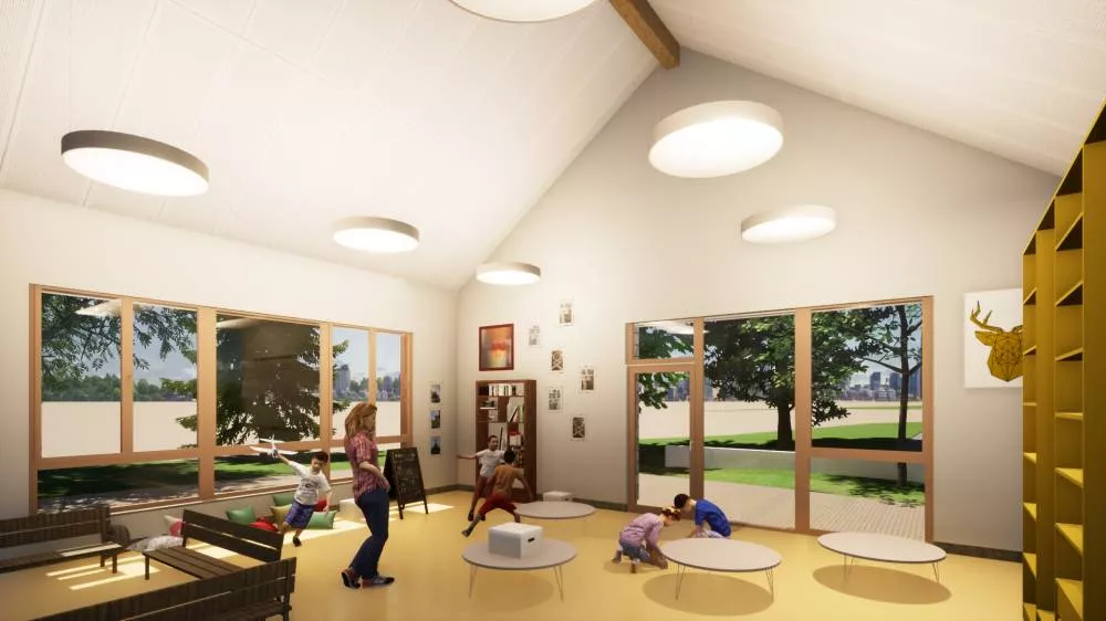 Crédit photo M-Associés Architectes : Vue intérieure sur une salle de classe