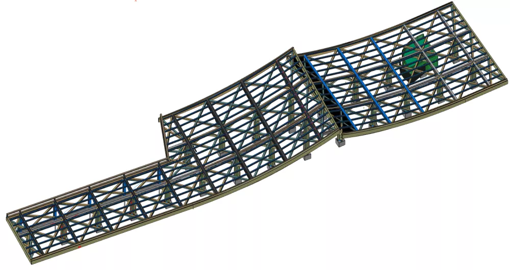Vue issue de la maquette 3D de la charpente bois et métallique