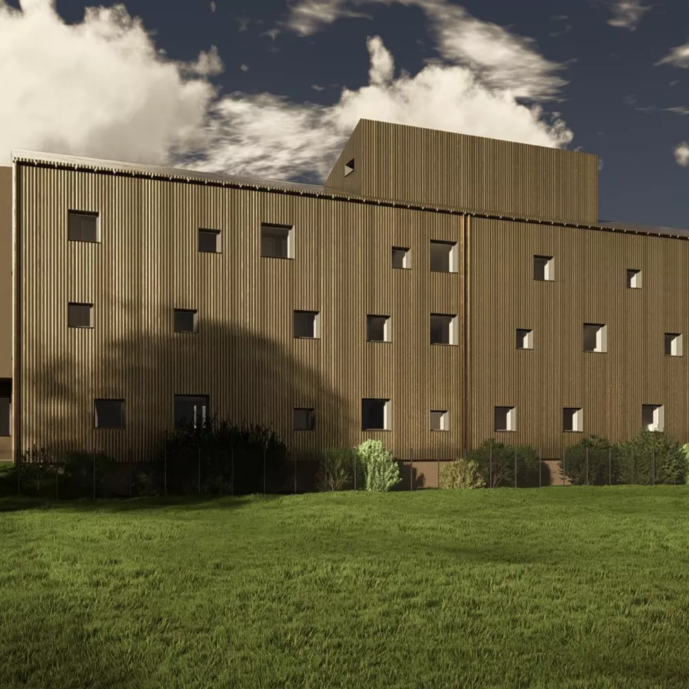 Crédit photo K&+ Architecture Globale :
Façade côté coursive avec bardage bois