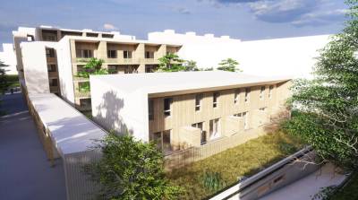 Cr�dit photo K&+ Architecture Globale : Perspective sur les 3 b�timents neufs