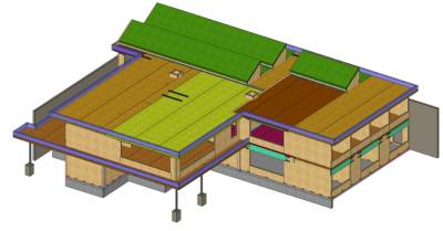 Perspective du projet issue de la maquette 3D de la charpente bois