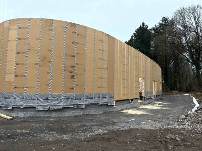 Cr�dit photo S.A. SABEM et DUCHENE : Murs � ossature bois � courbes �