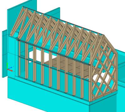 Perspective de la charpente bois du restaurant : Portiques avec encastrement type assemblages � RESIX �