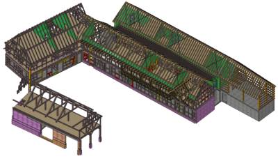 Perspective du projet issue de la maquette 3D de la charpente bois